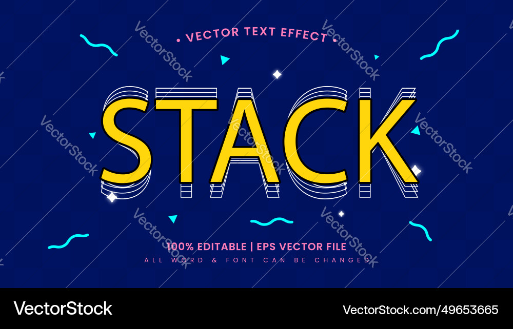 Stack retro 3d text style effect editable Stack retro 3d text style effect editable vector image
