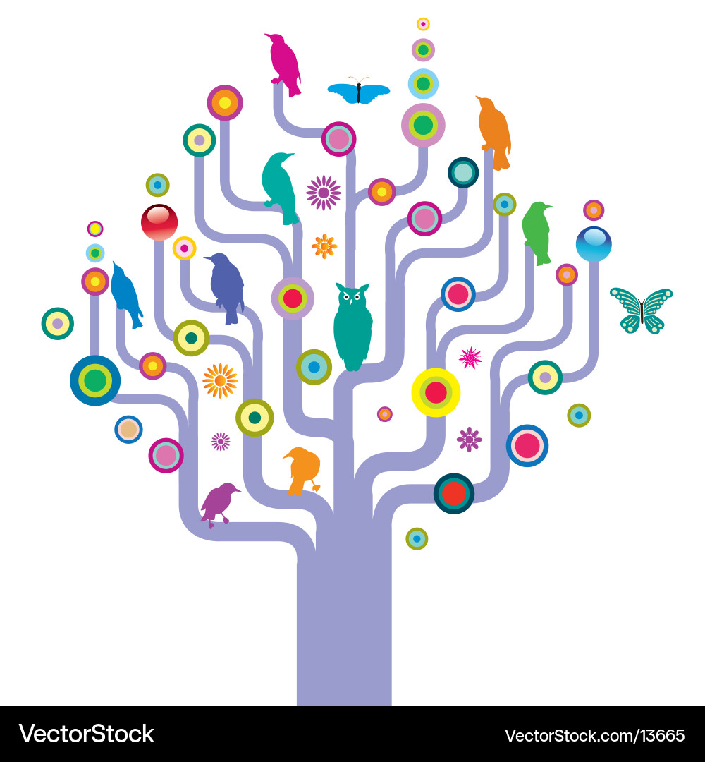 Vibrant Bird Tree Vector Image