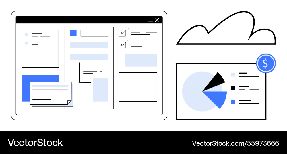 Cloud-based workflow management with data Cloud-based workflow management with data vector image