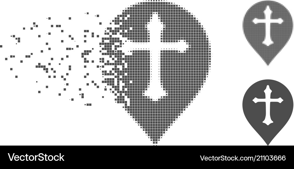 Dissolving pixel halftone christian cross marker Dissolving pixel halftone christian cross marker vector image