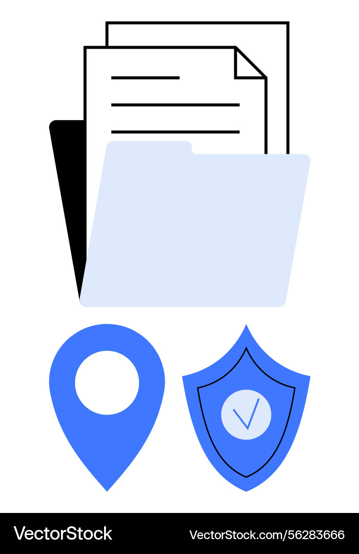 Document folder with shield and location pin icon Document folder with shield and location pin icon Vector Image