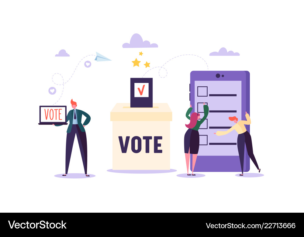 E-voting concept characters voting using tablet vector image