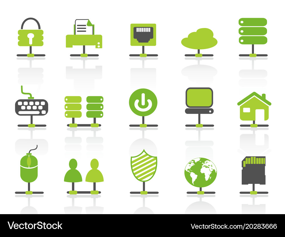 Green color network connection icons set Vector Image
