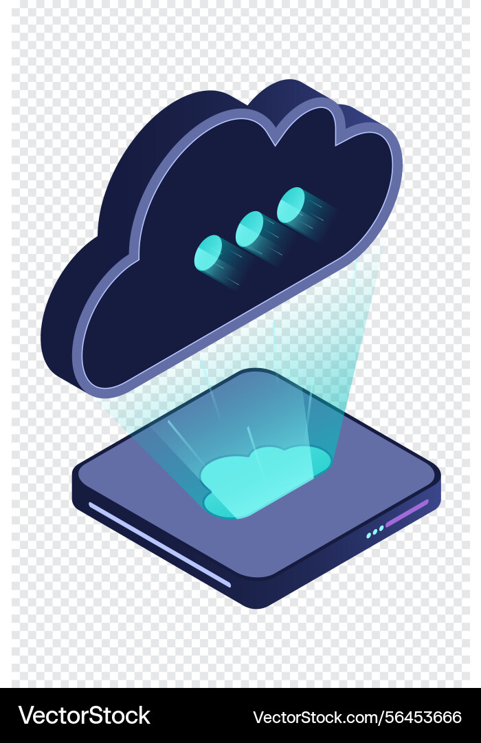 Isometric cloud database computing and file Isometric cloud database computing and file vector image