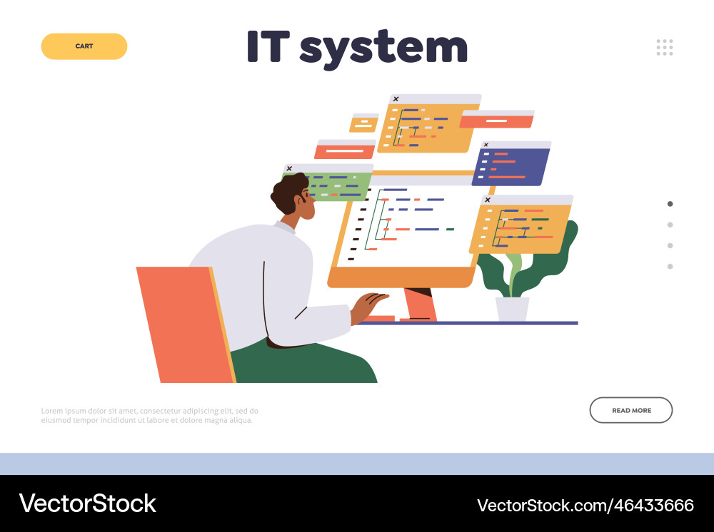 It system landing page design template with man vector image