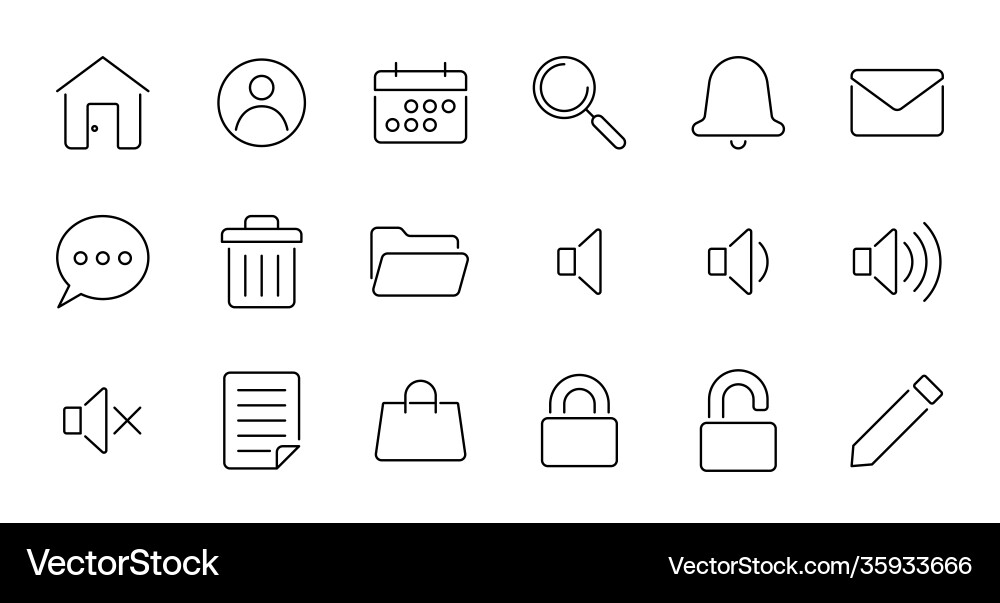Outline essential ui icon set Vector Image