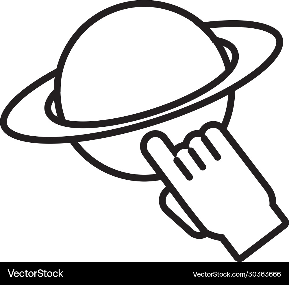 Saturn planet with mouse cursor line style vector image