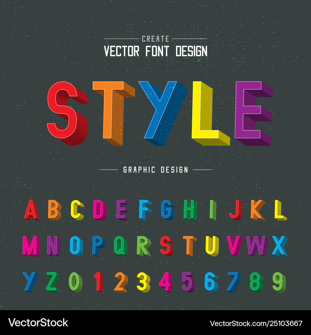 3d font color and alphabet writing style 3d font color and alphabet writing style vector image