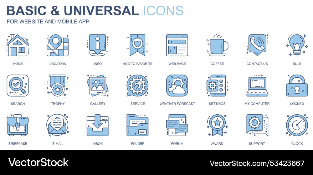 Basic and universal web icons set in duotone line Basic and universal web icons set in duotone line vector image