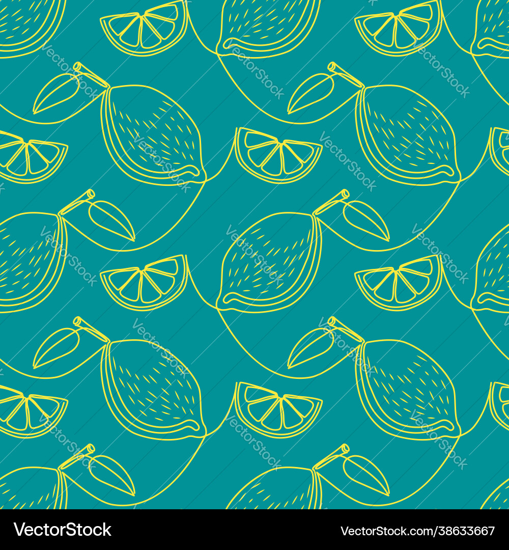 Lemon with leaf continuous line drawing seamless Lemon with leaf continuous line drawing seamless vector image