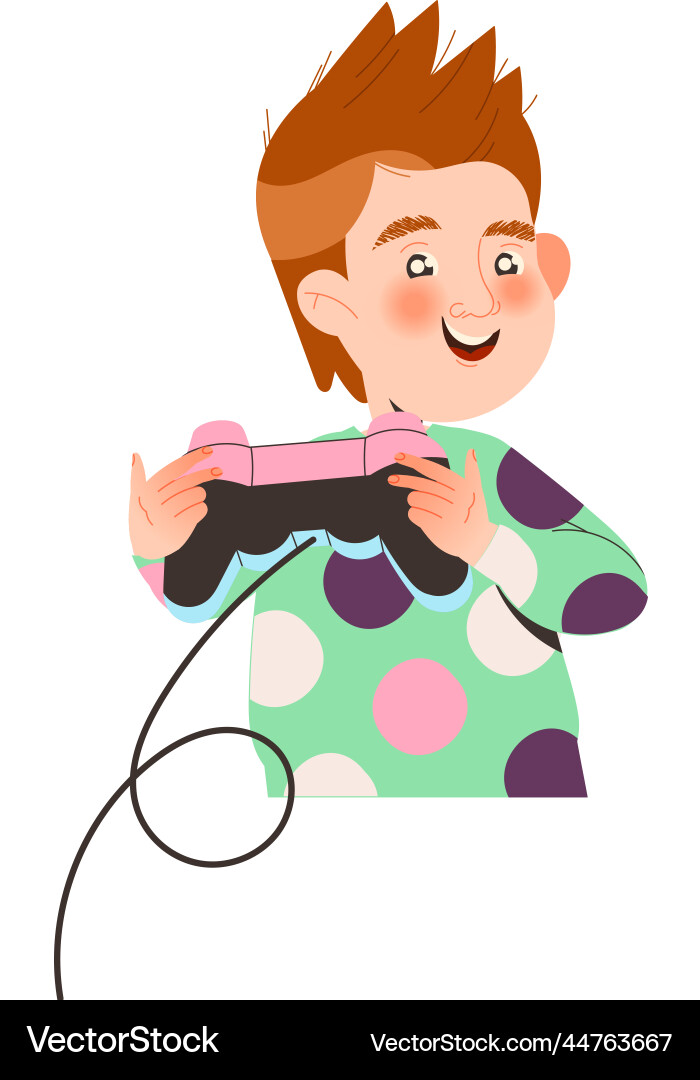 Playful little boy with gamepad playing computer Vector Image
