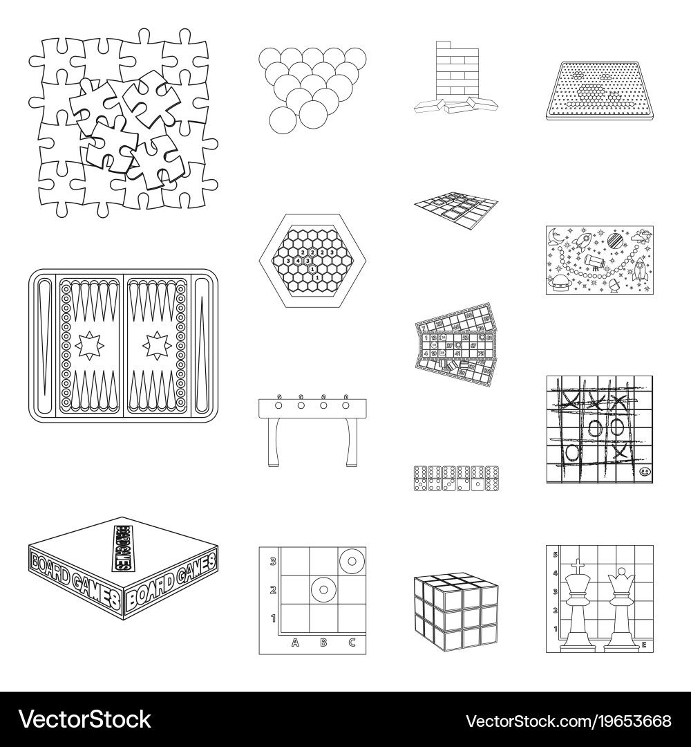 Board game outline icons in set collection Vector Image