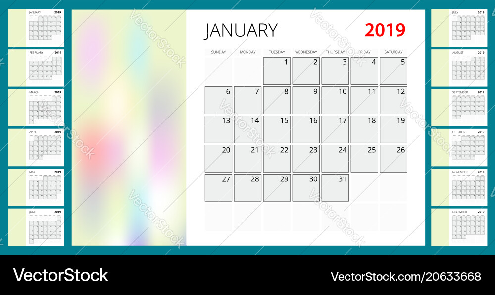 Calendar planner for 2019 year stationery Calendar planner for 2019 year stationery vector image