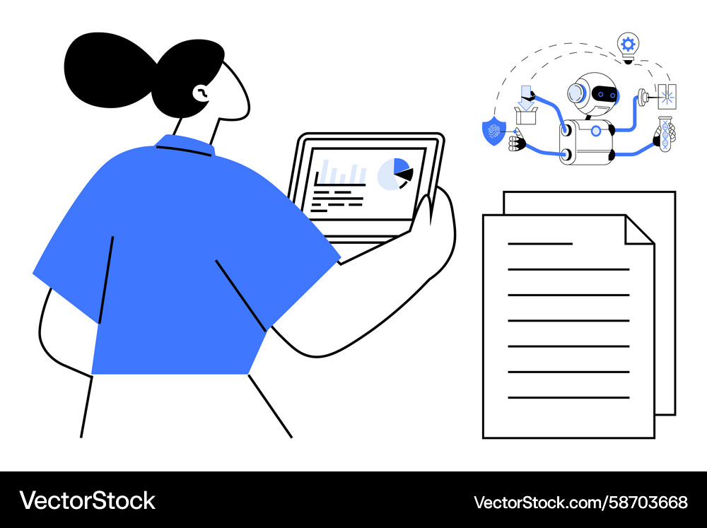 Data Analytics with Robotic Assistant Vector Image