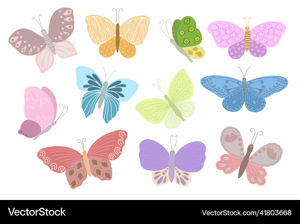 Fancy little colorful butterflies set in simple Vector Image