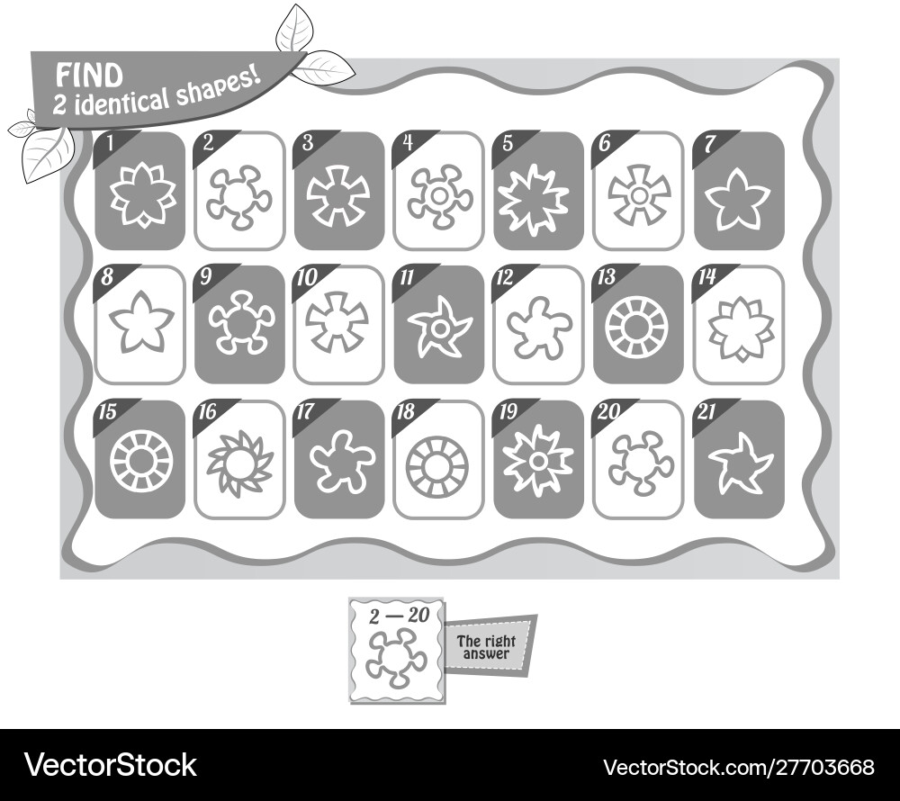 Find 2 Identical Shapes Puzzle Game vector image