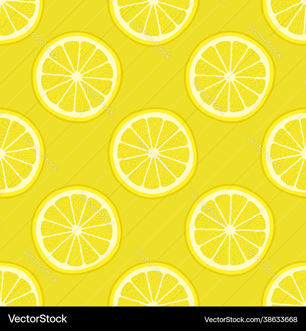 Lemon slices on yellow background seamless pattern Lemon slices on yellow background seamless pattern vector image