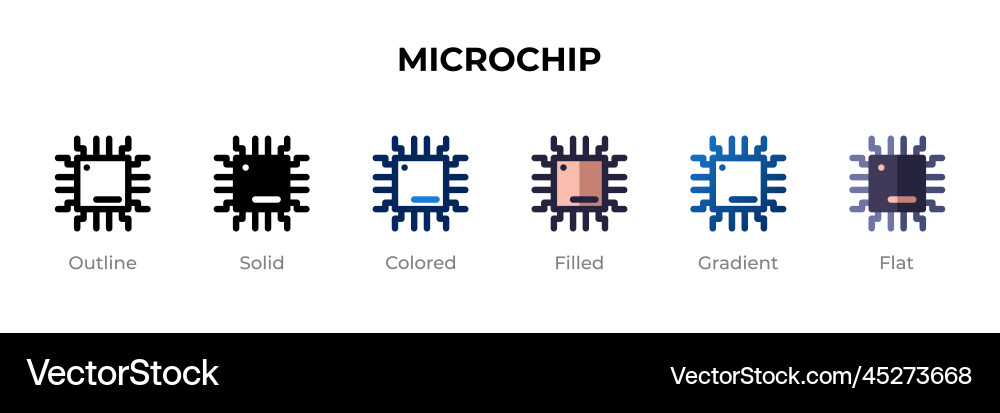 Microchip icon in different style icons Microchip icon in different style icons vector image