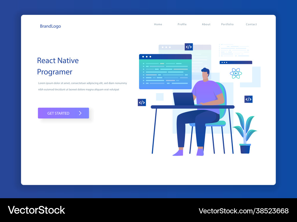 React native programmer landing page concept vector image