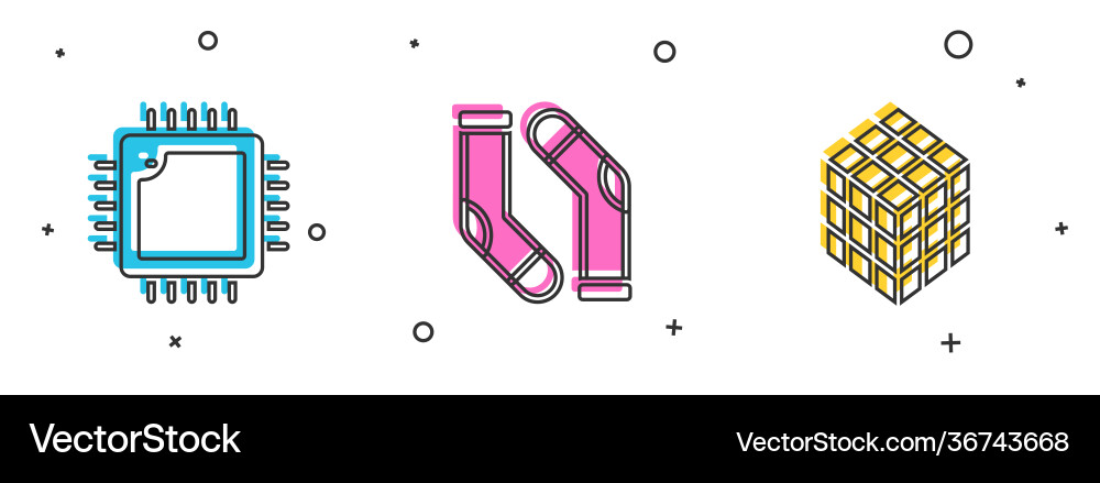 Set processor with cpu socks and rubik cube icon vector image