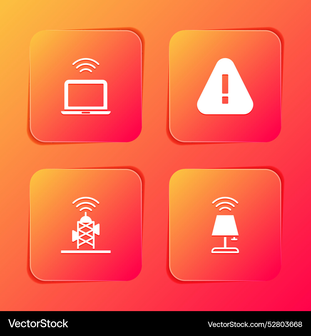 Set wireless laptop exclamation mark in triangle Set wireless laptop exclamation mark in triangle Vector Image