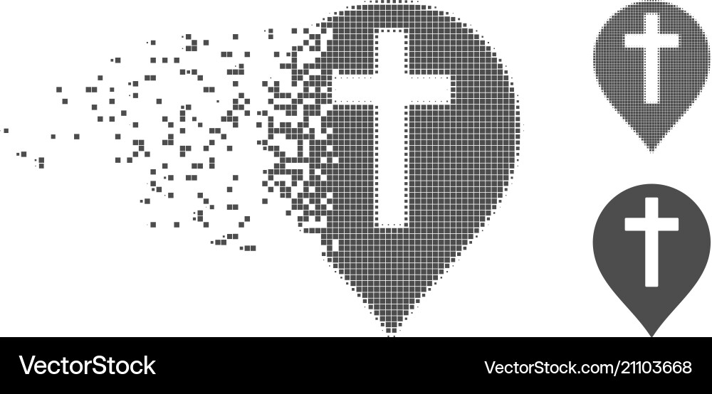Shredded pixel halftone christian cross marker Shredded pixel halftone christian cross marker vector image