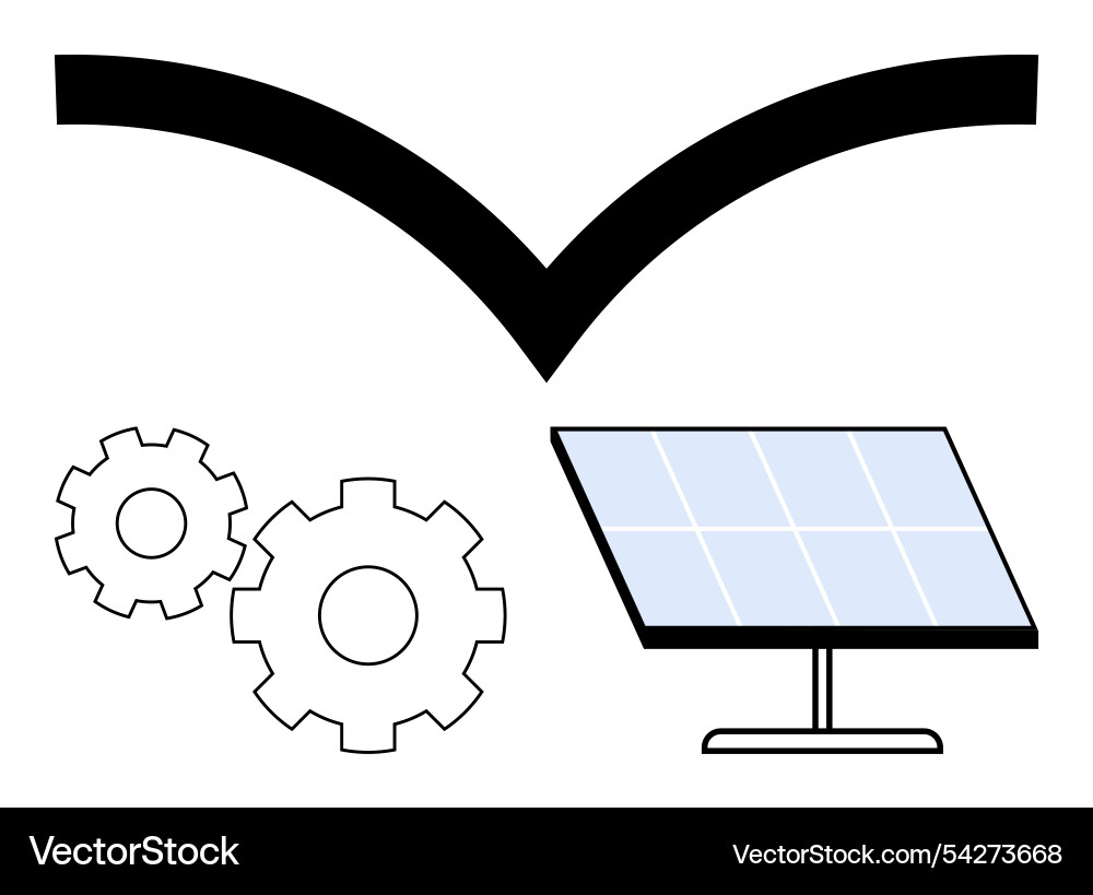 Solar panel with rotating gears and check mark Solar panel with rotating gears and check mark vector image