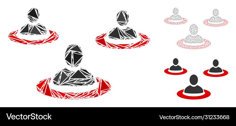 Triangle mosaic men isolation icon and mesh Triangle mosaic men isolation icon and mesh vector image