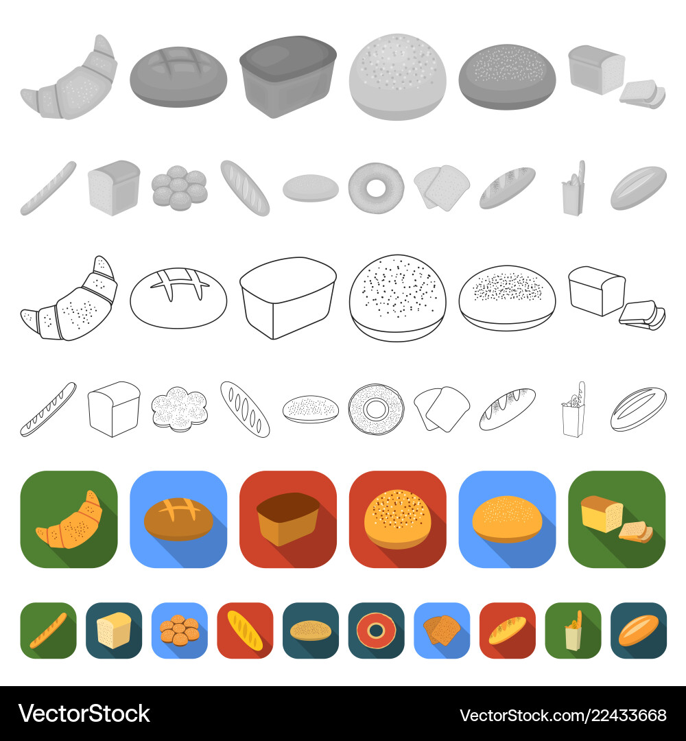 Types bread flat icons in set collection Types bread flat icons in set collection Vector Image
