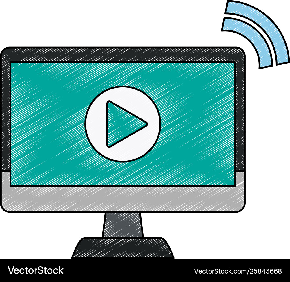Video player on computer scribble Video player on computer scribble vector image