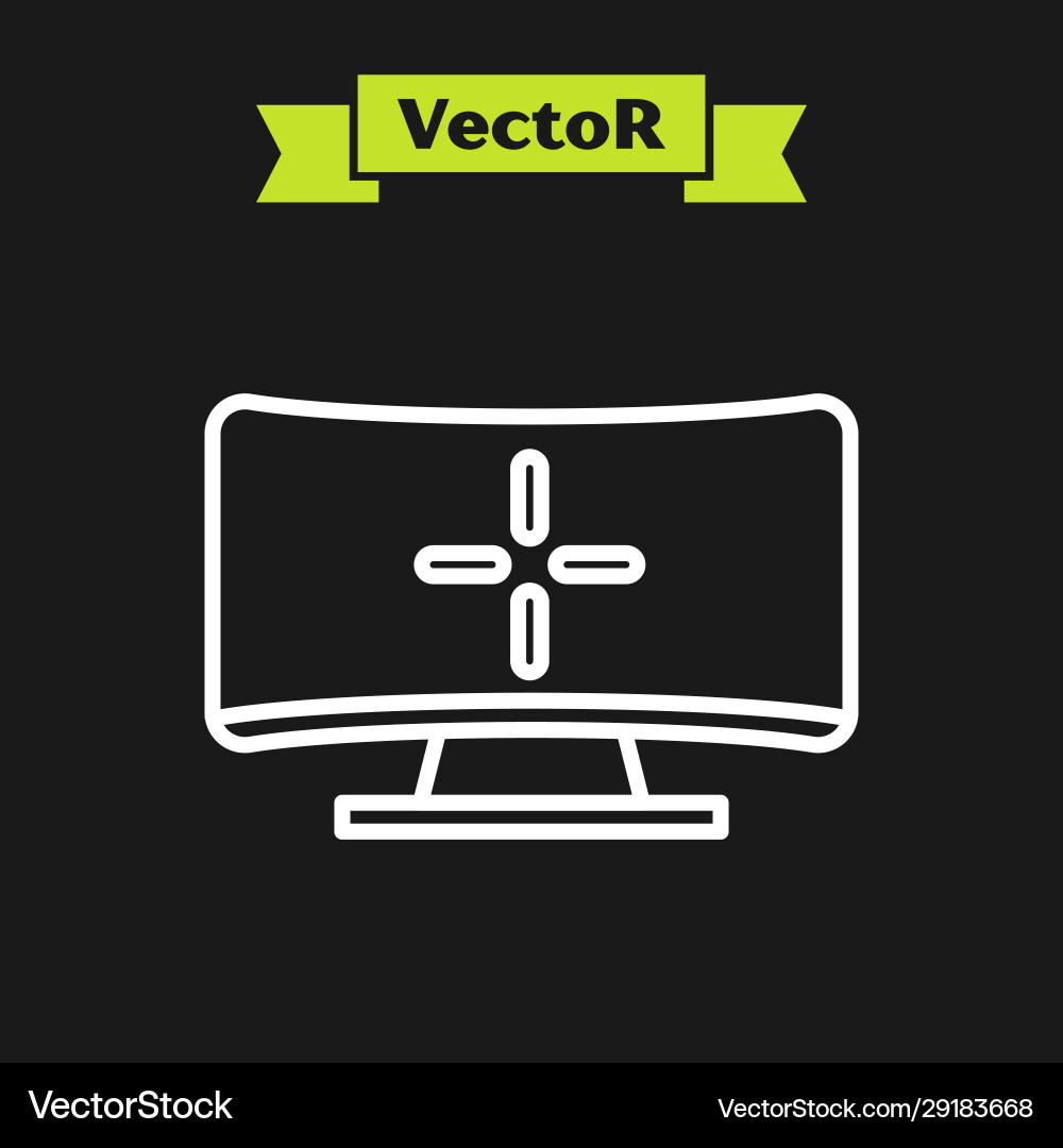 White line computer monitor icon isolated on black White line computer monitor icon isolated on black vector image