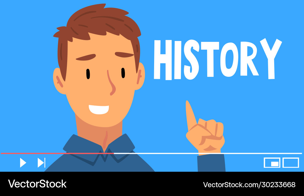 Young man blogger streaming history tutorials Young man blogger streaming history tutorials Vector Image