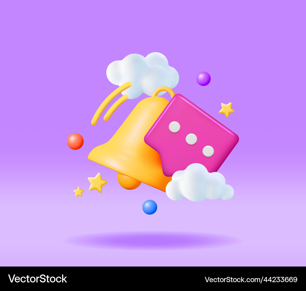 3d notification popup with bell icon Vector Image