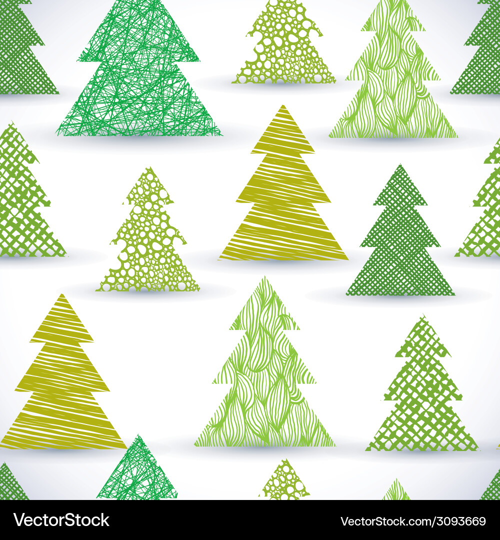 Christmas tree seamless pattern hand drawn lines Vector Image