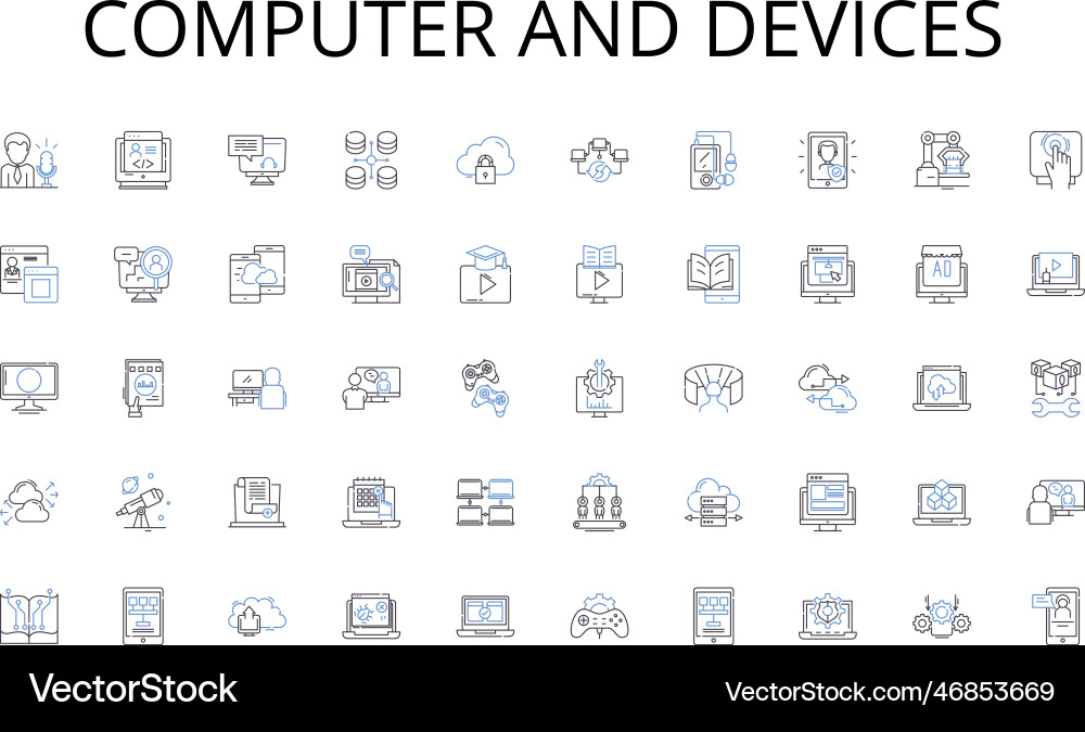 Computer and devices line icons collection food Computer and devices line icons collection food Vector Image