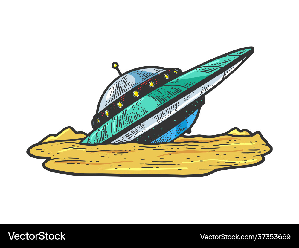 Crashed UFO Sketch - Retro Style vector image