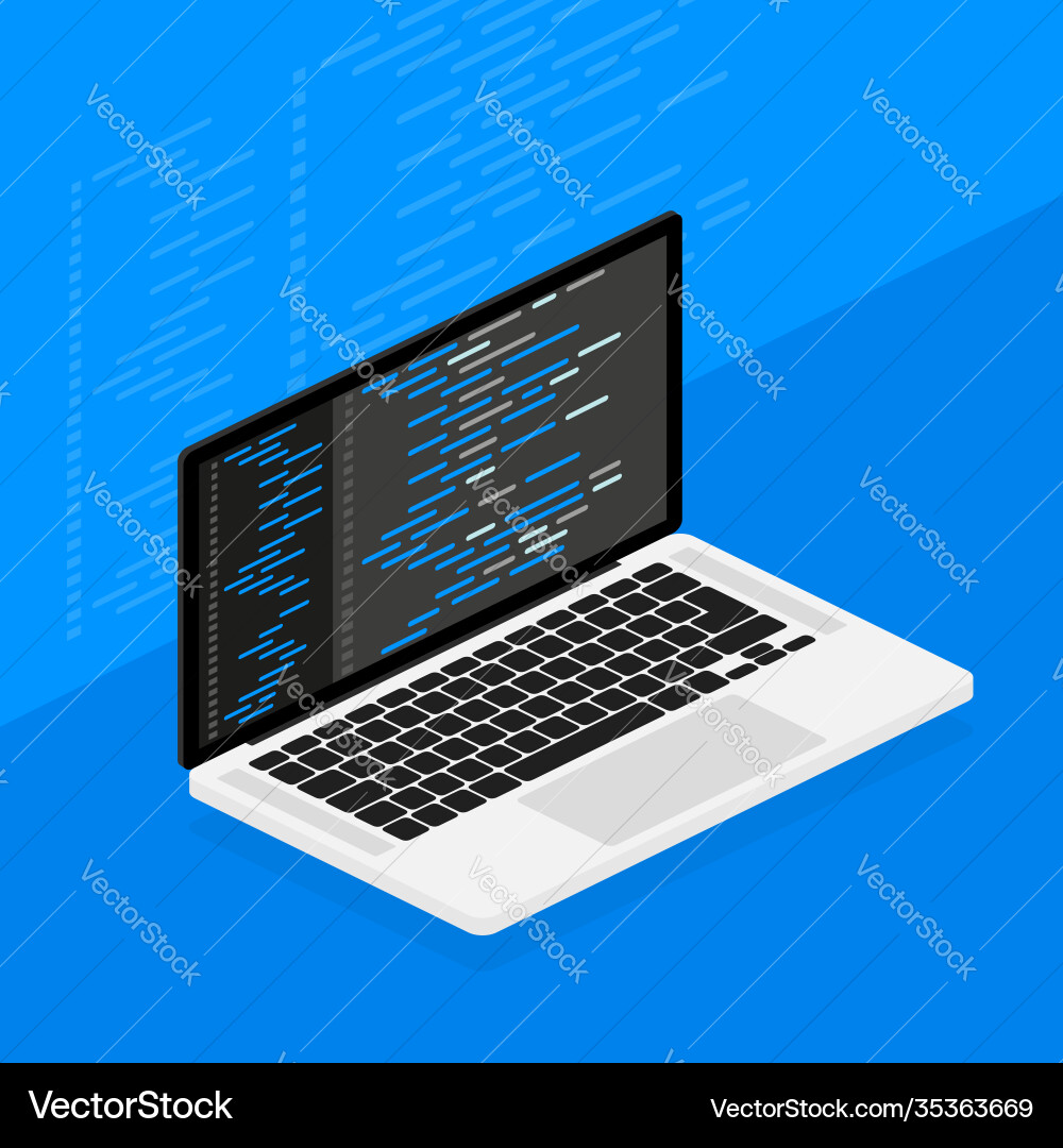 Cross-platform software coding laptop digital vector image