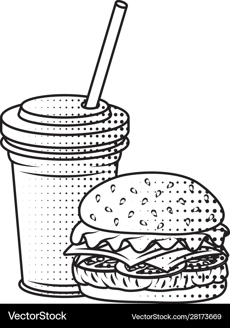 Delicious burger with soda fast food icon Delicious burger with soda fast food icon vector image