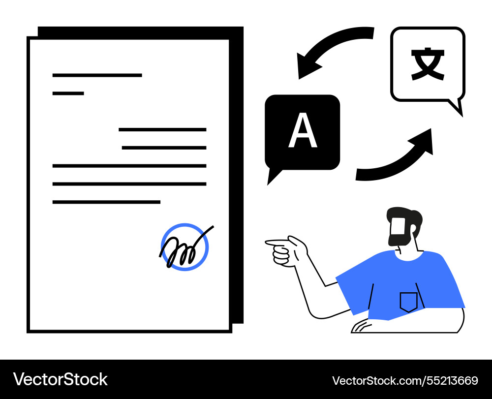Document translation process featuring language Document translation process featuring language vector image