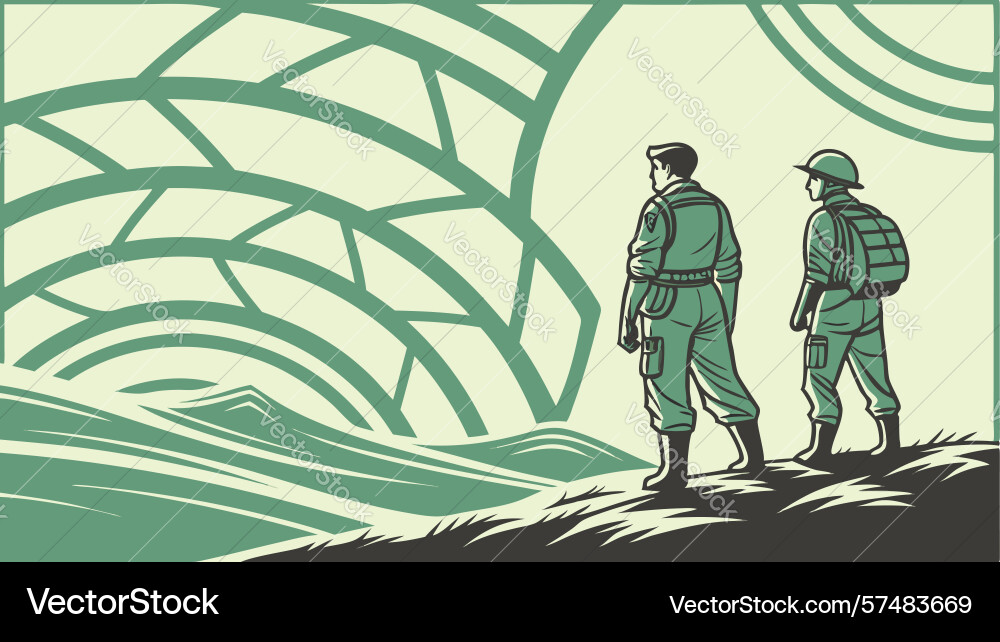 Figures walking on abstract path amidst geometric Vector Image