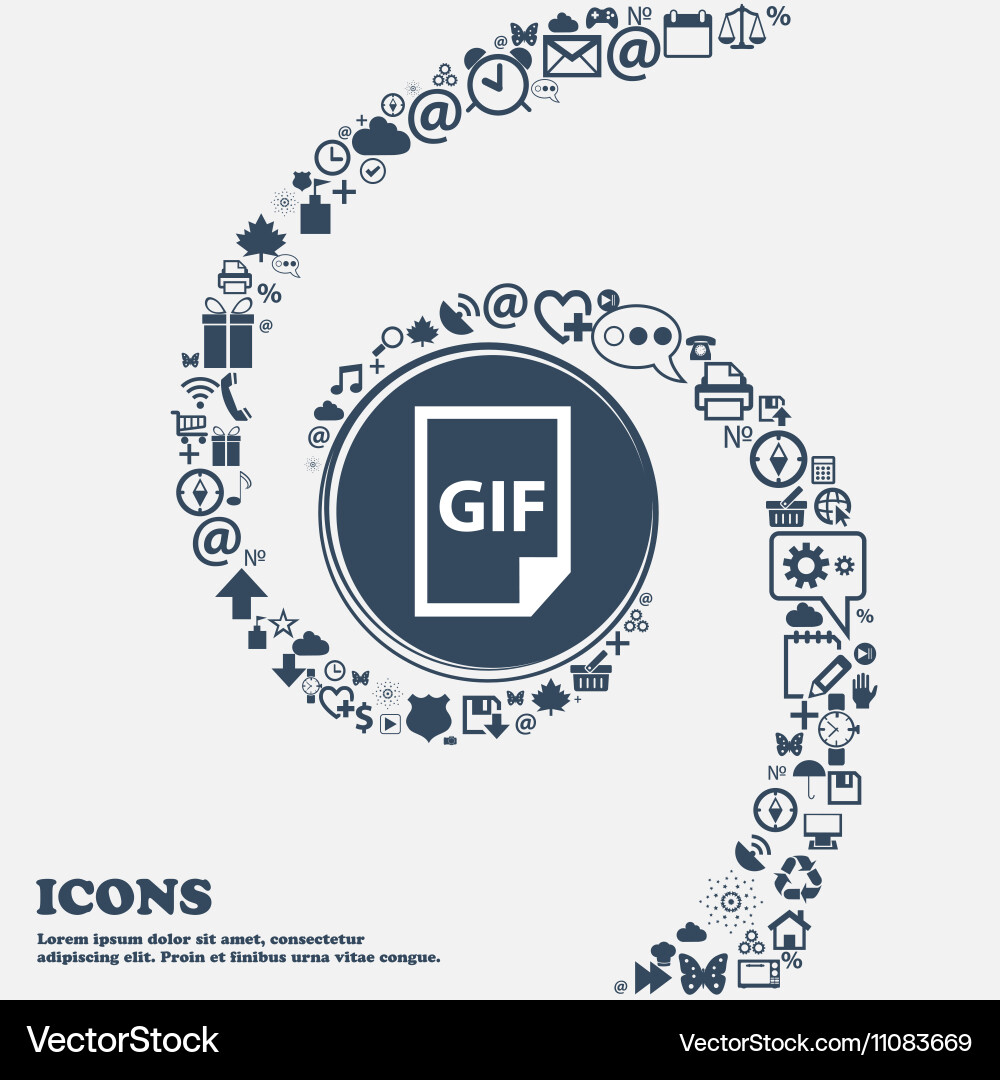 File gif icon in the center around many vector image