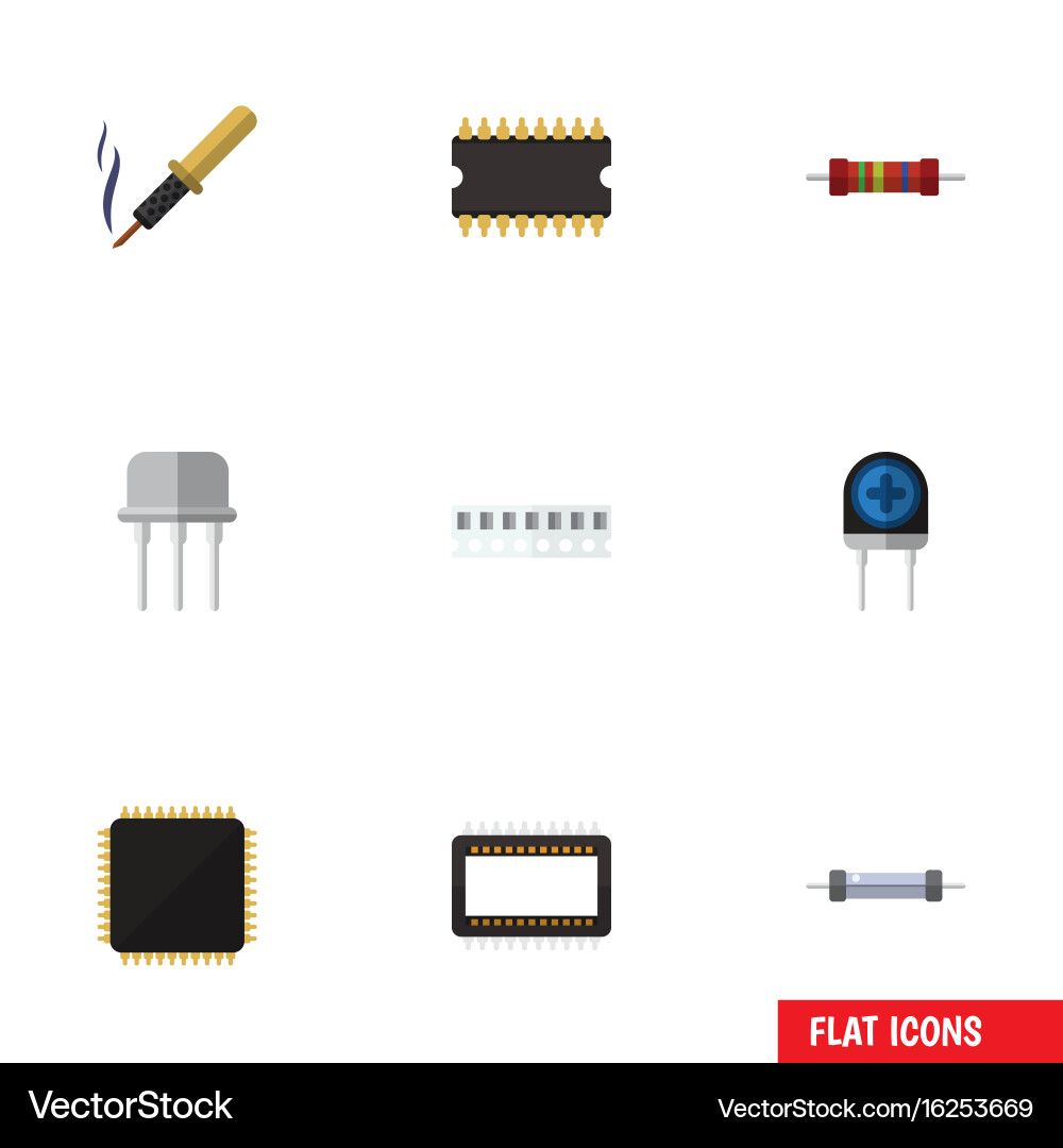 Flache Icon-Elektronik-Set des Mikroprozessors vektorbild