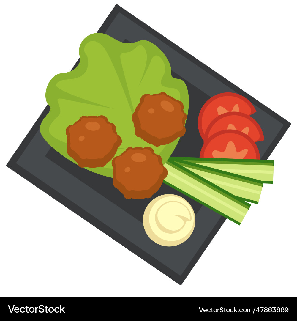 Fleischbällchen und Gemüsesauce mit Fleischfutter Vektorbild
