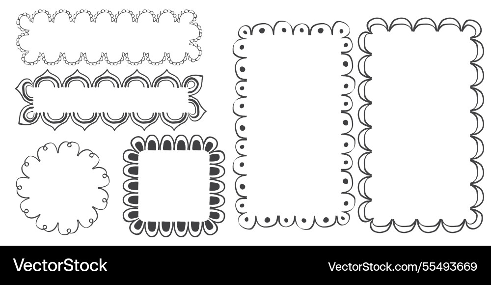 Hand drawn lace scalloped frames square round Vector Image