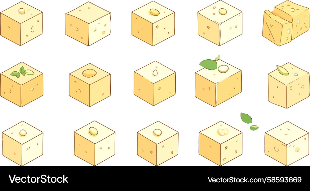 Isometric tofu cube variations a minimalist set Isometric tofu cube variations a minimalist set Vector Image
