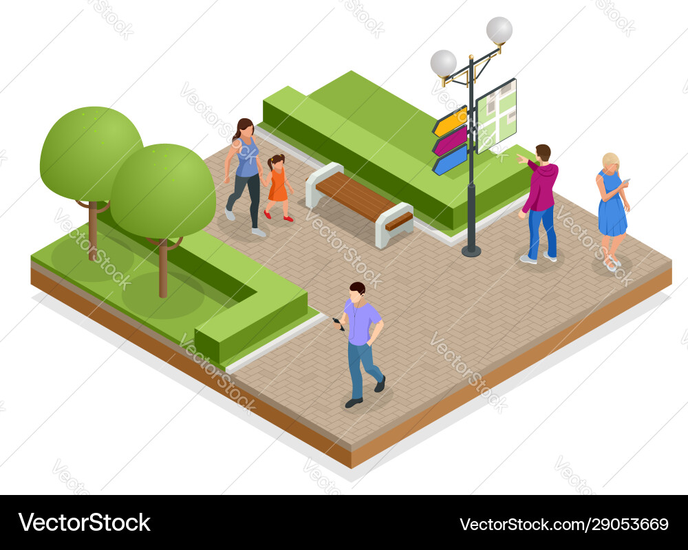 Isometric town map with gps navigation mobile Isometric town map with gps navigation mobile vector image