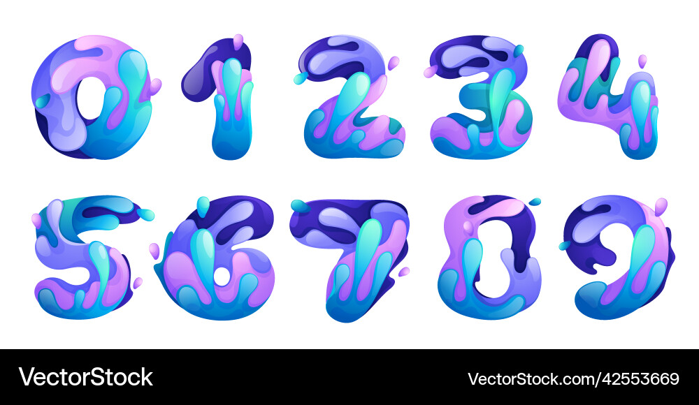 Numbers set with water waves and drops pure blue Numbers set with water waves and drops pure blue vector image