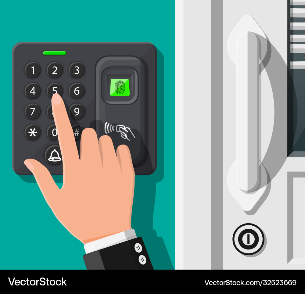 Password and fingerprint security device with hand Password and fingerprint security device with hand vector image