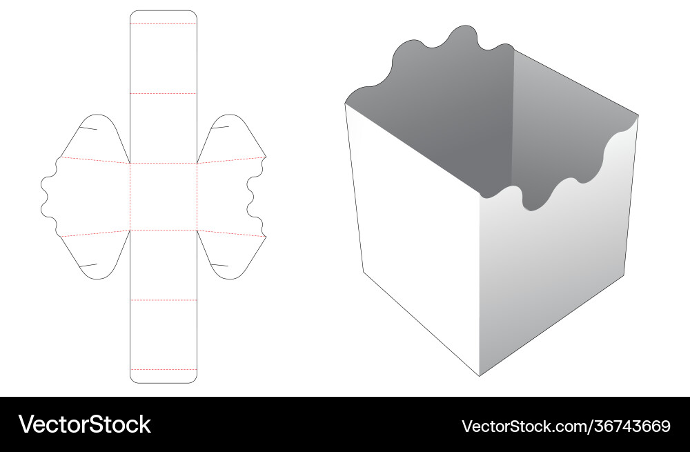 Popcorn container with curve edge die cut template Popcorn container with curve edge die cut template vector image