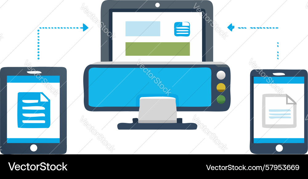 Printer and Mobile Devices Connection Vector Image